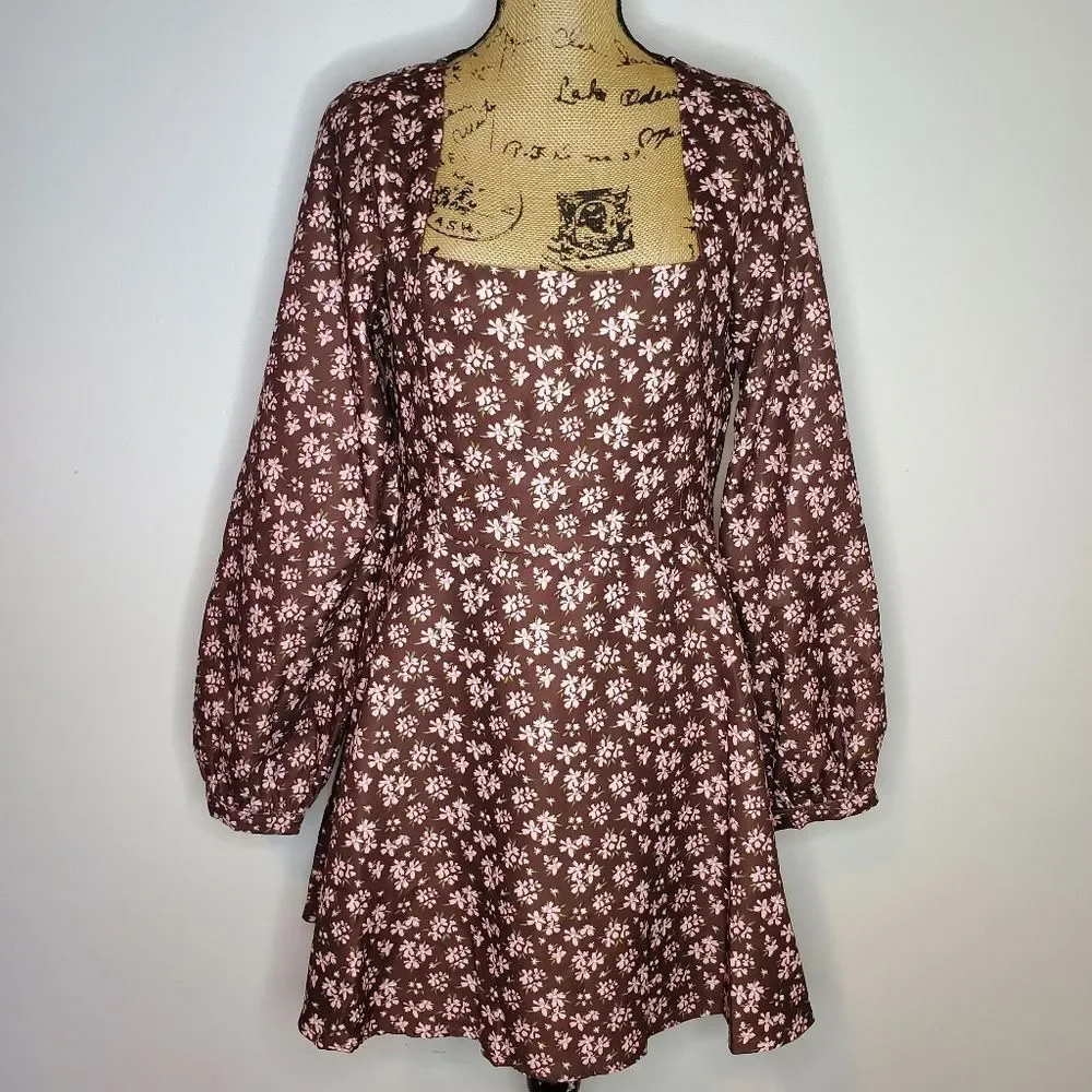 NWT Lulu's Daily Affection Floral Corduroy Dress With Pockets Size L